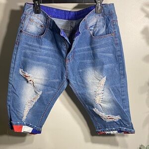 Distressed Blue Denim Jean Shorts for Men